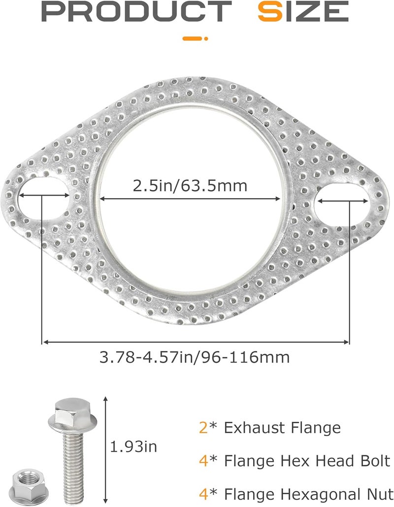 SCUARI 2PCS Exhaust Gasket,Car Accessories Exhaust Flange Gasket,Muffler Gasket,Catalytic Converter Gasket,Exhaust Flange Repair Kit with Bolt & Nut,Fit for Car,Truck,Replace #120-06310-0002 (2.5inch) - Image 2